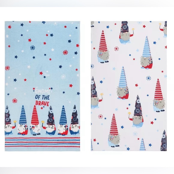 Set of 2 Gnome of the Brave Patriotic Kitchen Towels USA Red White Blue Flags - Picture 3 of 6